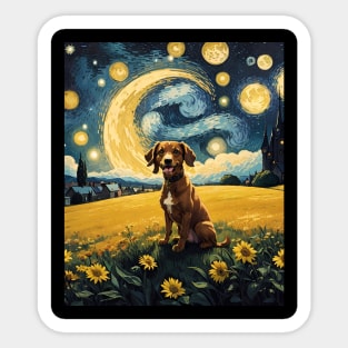 Starry Night Dachshund  Dog , Van Gogh Dachshund Art Sticker